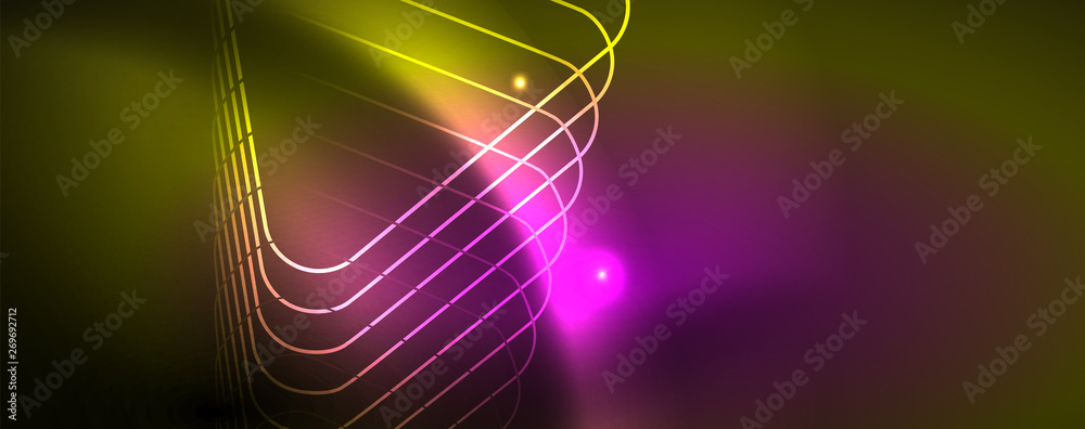 Techno glowing background, futuristic dark template with neon light effects and simple forms, vector Techno glowing background, futuristic dark template with neon light effects and simple forms, vector
