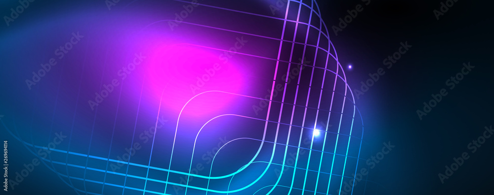 Neon glowing techno lines, hi-tech futuristic abstract background template, vector Neon glowing techno lines, hi-tech futuristic abstract background template, vector