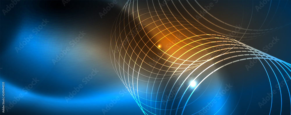 Neon glowing techno lines, hi-tech futuristic abstract background template, vector Neon glowing techno lines, hi-tech futuristic abstract background template, vector