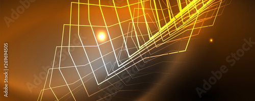 Shiny neon techno template. Neon lines background, 80s style laser rays