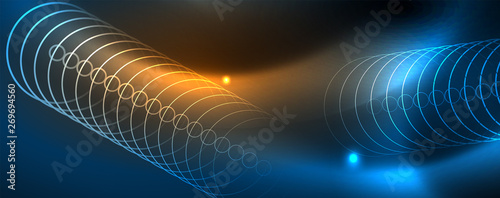 Neon glowing techno lines, hi-tech futuristic abstract background template, vector