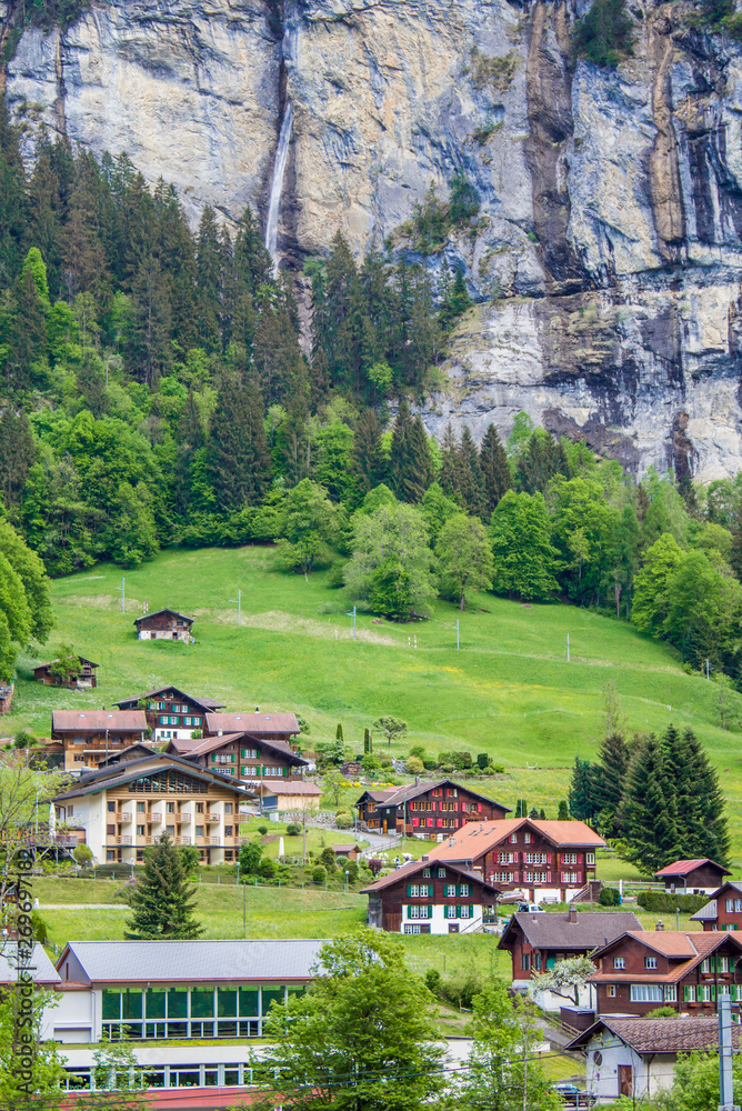 Lauterbrunnen. Swiss Alps. Valley of waterfalls. Mountain village