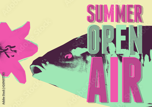 Summer open air festival typographical vintage grunge pop-art style poster design. Retro vector illustration.