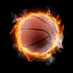 Basketball ball on fire on a black background