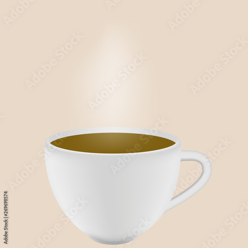 Hot coffee in a white cup.