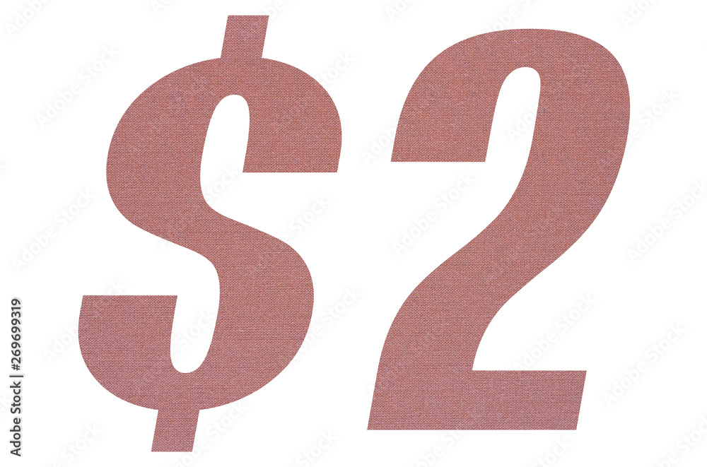 2 Dollar with terracotta colored fabric texture on white background 2 Dollar with terracotta colored fabric texture on white background