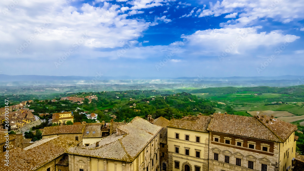 View of the roofs of Montepulciano and the surrounding countryside.