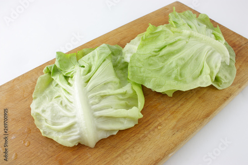cabbage on wooden board