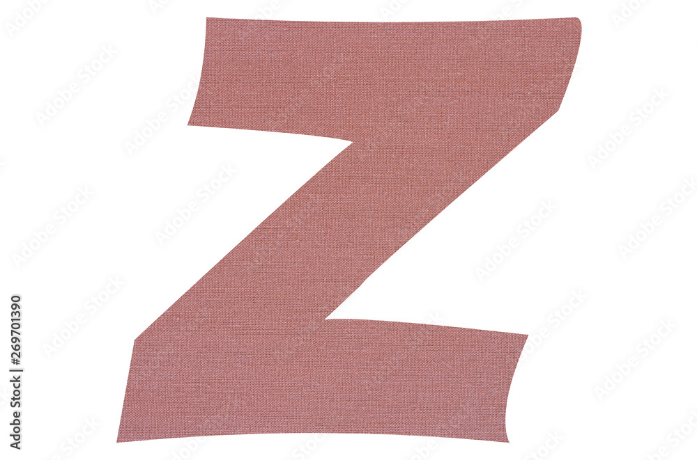 Letter z with terracotta colored fabric texture on white background Letter z with terracotta colored fabric texture on white background