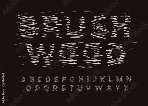 Brushwood letters set. Dry firewood style vector latin alphabet. Heap deadwood Font. Typography design.