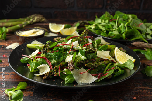 Grilled Asparagus salad with green vegetables and parmesan cheese