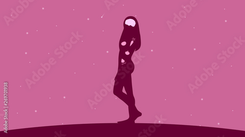 Woman body silhouette on the starry sky background vector design