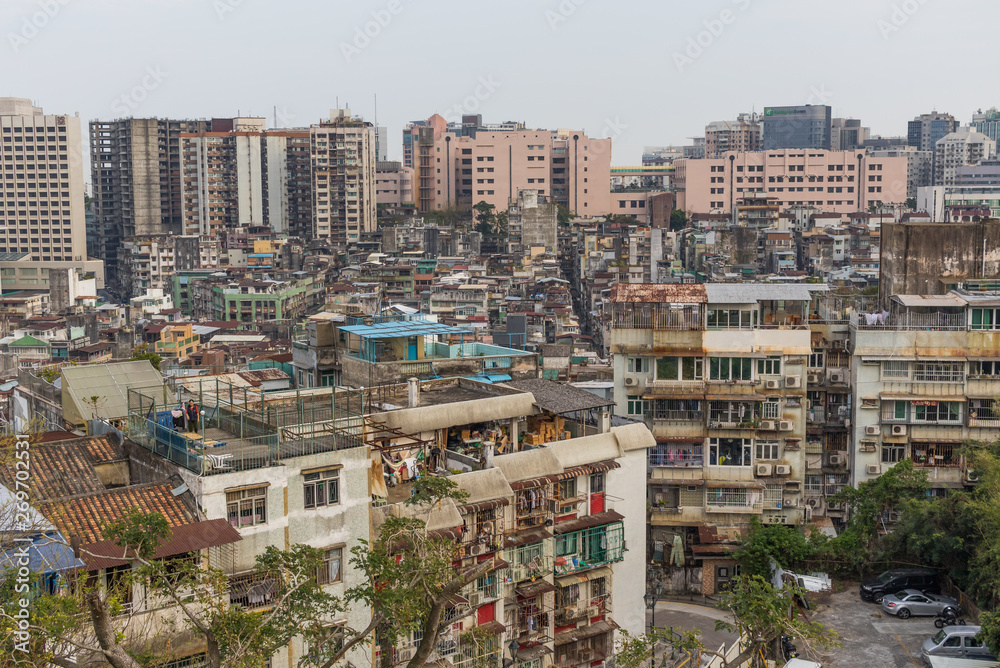 Fototapeta premium Macau, China - a Portuguese colony until 1999, Macau is one of the most overpopulated territories in the world. Here in particular it's residential architecture