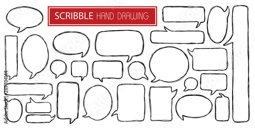 Set of different scribble hand drawn speech bubbles isolated on white background