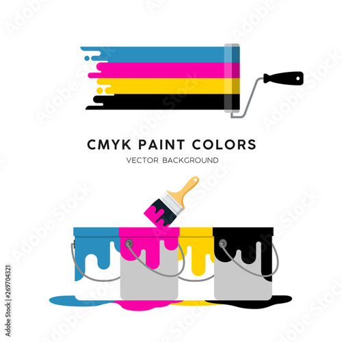 Vector Paint Roller and Paint can colorful design isolated on white background, illustration