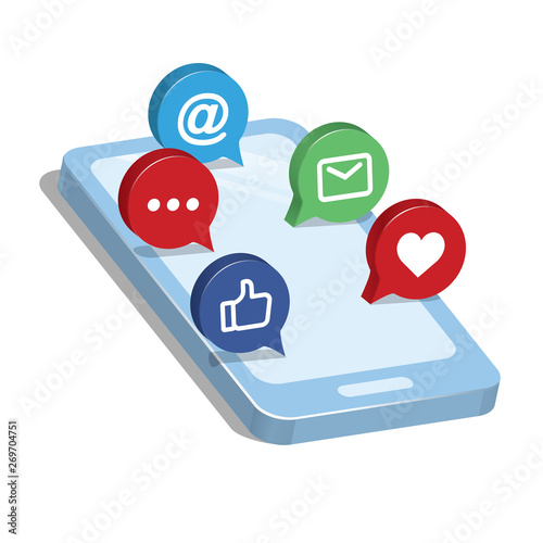 3d smartphone with smart apps icons vector isolated