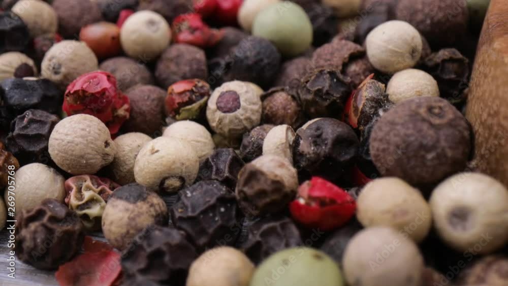 Macro close-up Mixed peppercorns. Dry mix peppercorns close up Macro close-up Mixed peppercorns. Dry mix peppercorns close up