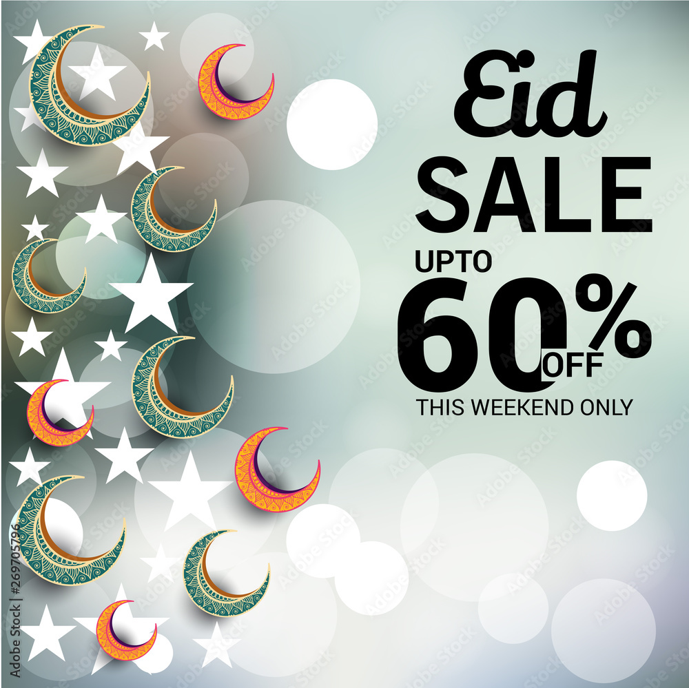 Obraz premium Vector illustration of a Sale Banner Or Sale Poster For Festival Of Eid Mubarak.