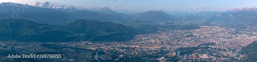 French landscape - Chartreuse. View over the city of Grenoble with Vercors and Alps in the background.