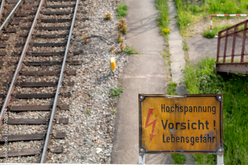 Warning sign at the railway.