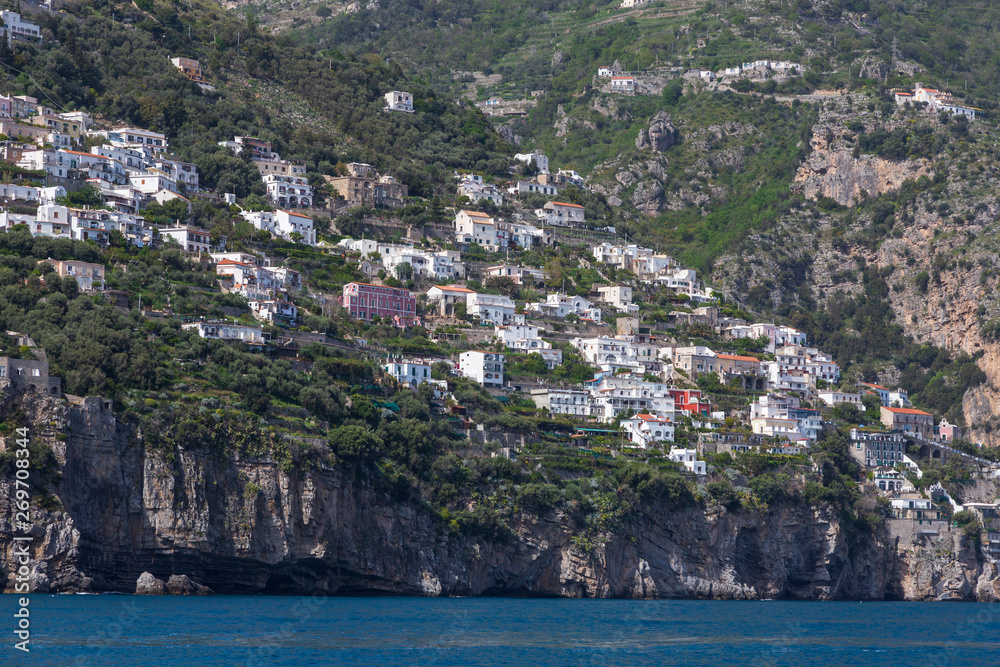 View of Amalfi Coast from a boat.