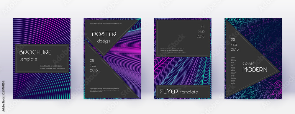 Black brochure design template set. Neon abstract 