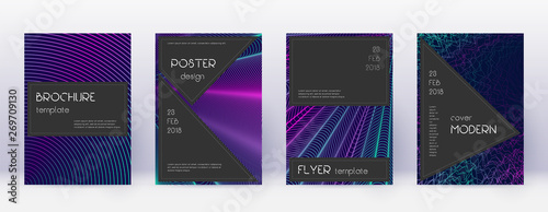 Black brochure design template set. Neon abstract 