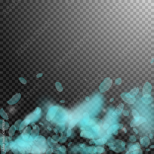 Turquoise flower petals falling down. Delicate rom