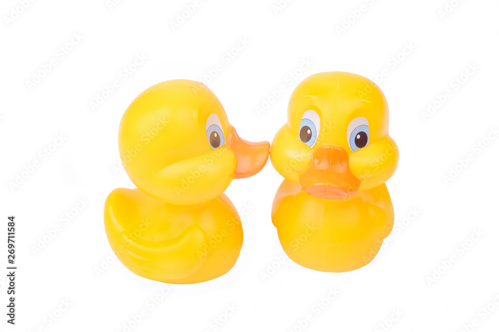 Plastic yellow duck toy isolated on white background Plastic yellow duck toy isolated on white background
