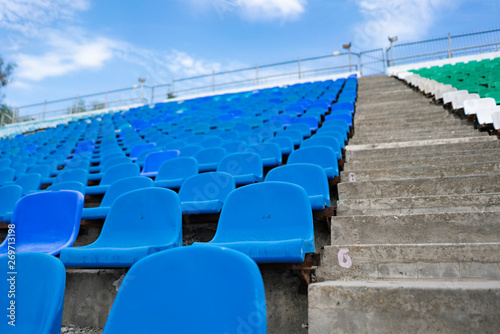panorama of stadium empty row seats on the open air place before concerts © Mihail