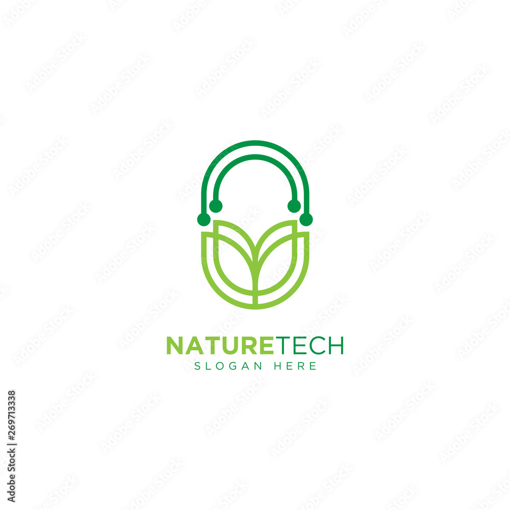 Nature Technology Line Outline Monoline Logo Design Vector Nature Technology Line Outline Monoline Logo Design Vector