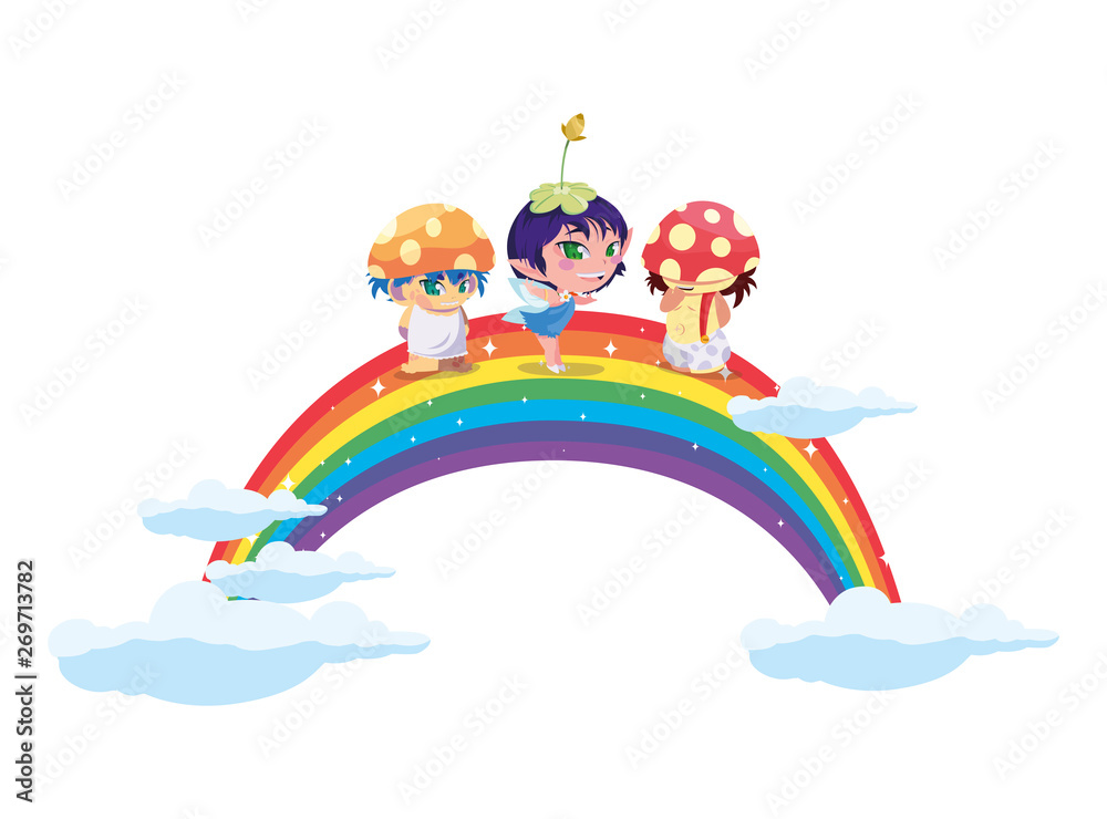 fungus elfs and fairy with rainbow fungus elfs and fairy with rainbow