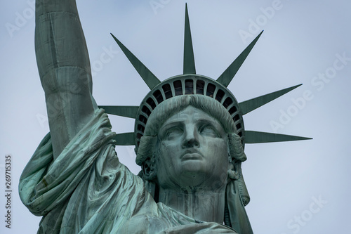 USA, New York - May 2019: Face of the Statue of Liberty, Liberty Island