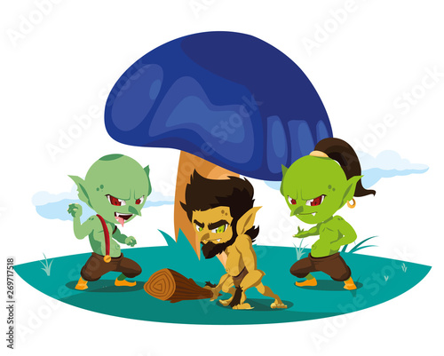ugly trolls with caveman gnome in the camp magic characters