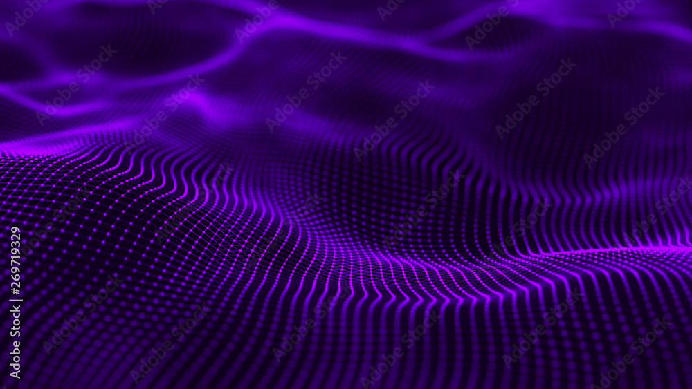 Wavy surface with many connected dots and lines. Abstract futuristic background. 3D rendering. Wavy surface with many connected dots and lines. Abstract futuristic background. 3D rendering.