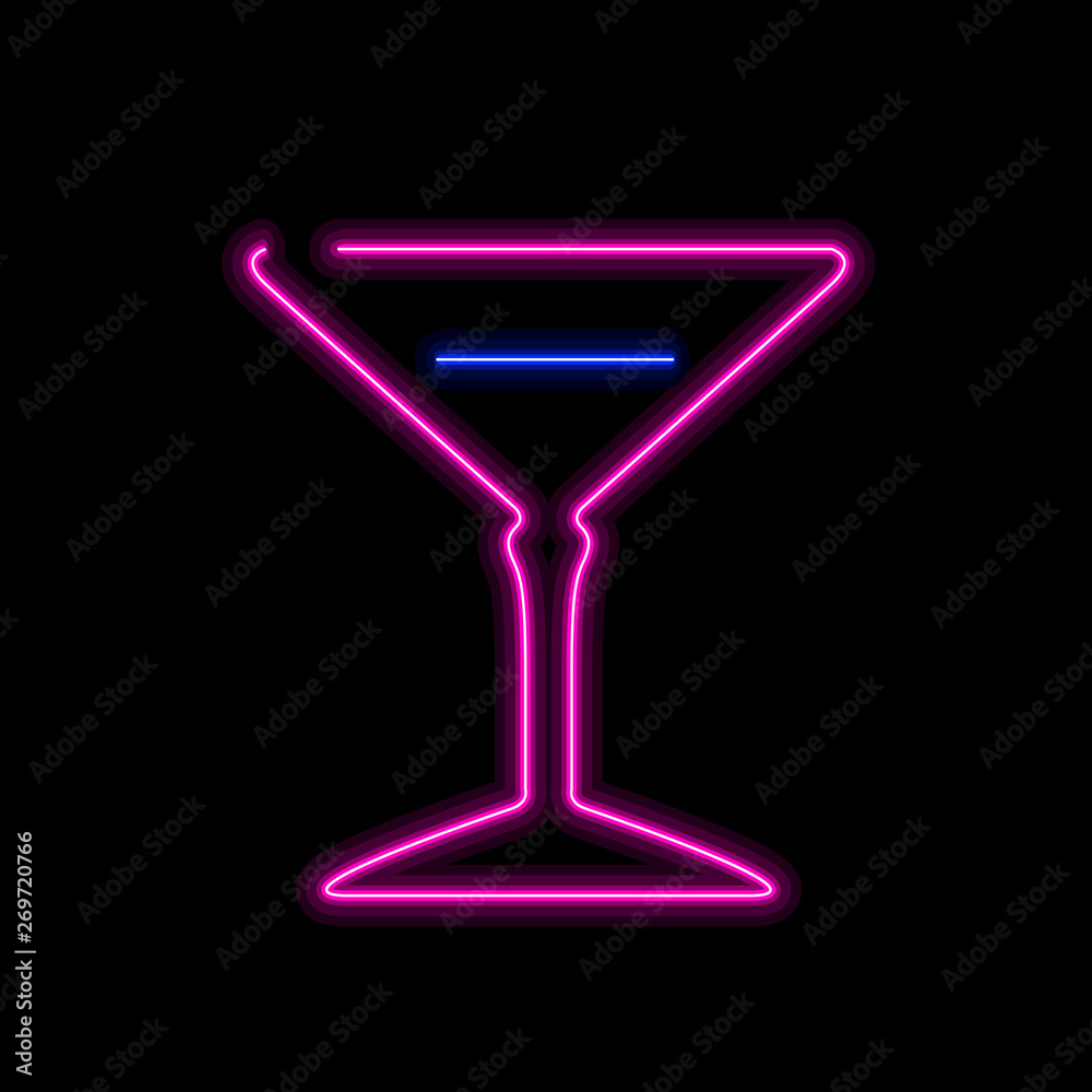 Neon cocktail icon on a black background - Vector