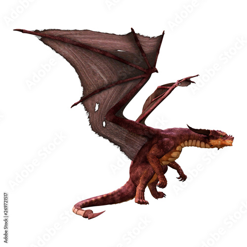 3D Rendering Fairy Tale Dragon on White