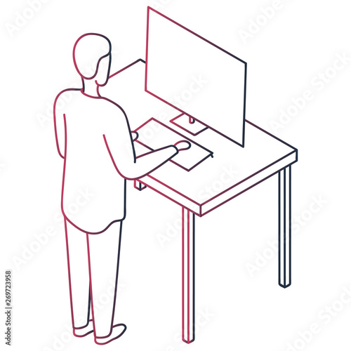 Man works at the computer in a design studio