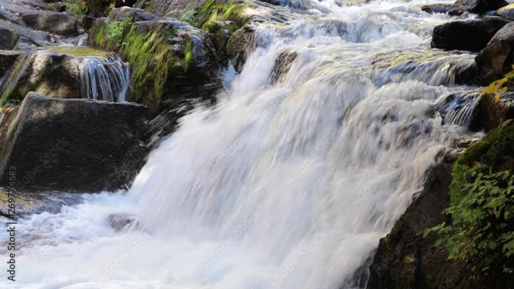 Static shot of a small waterfall, series of cascades Static shot of a small waterfall, series of cascades