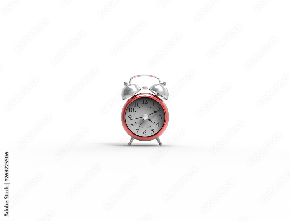 3D rendering of a red alarm clock isolated in white studio background 3D rendering of a red alarm clock isolated in white studio background