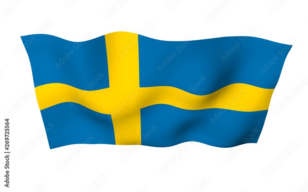 The flag of Sweden. Official state symbol of the Kingdom of Sweden. A blue field with a yellow Scandinavian cross that extends to the edges of the flag. 3d illustration The flag of Sweden. Official state symbol of the Kingdom of Sweden. A blue field with a yellow Scandinavian cross that extends to the edges of the flag. 3d illustration