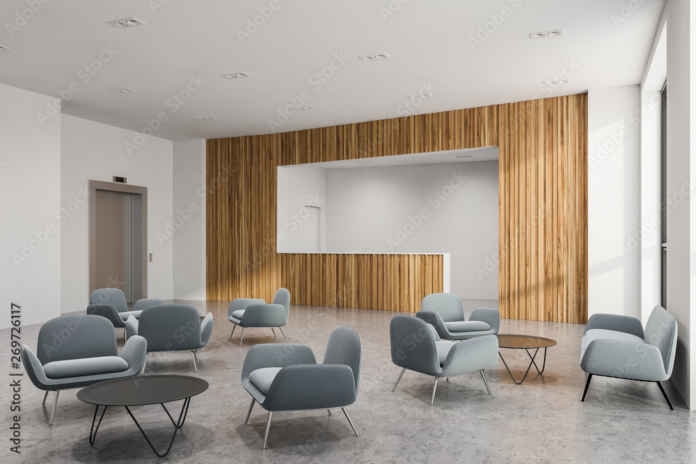 Fototapeta premium Office waiting room with elevator and reception