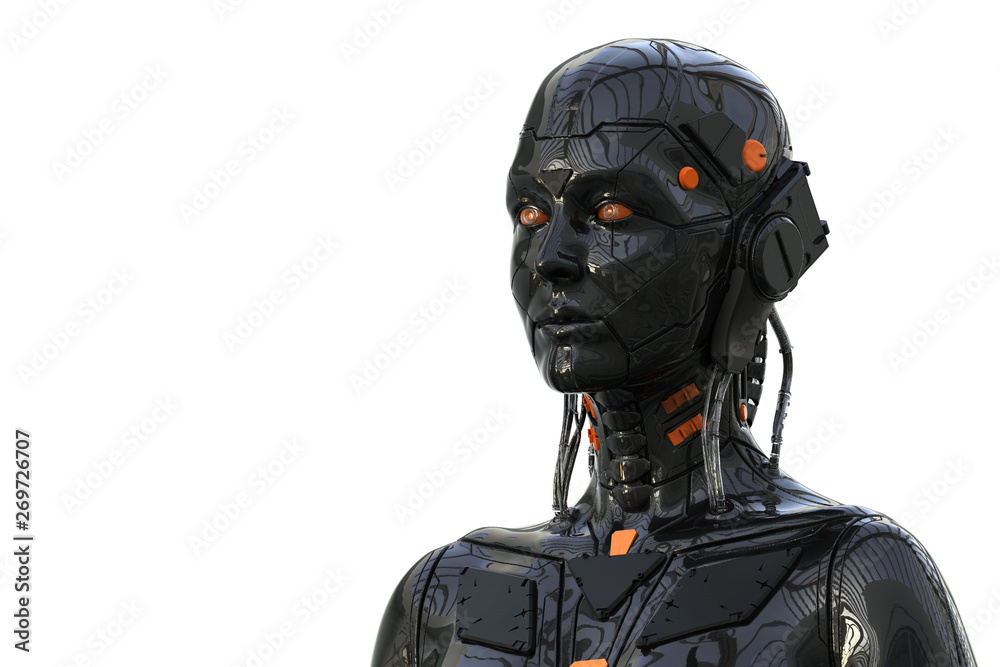 Robot Android Woman Humanoid - isolated in white background -3D rendering Robot Android Woman Humanoid - isolated in white background -3D rendering