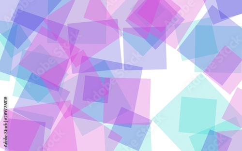 Multicolored translucent squares on white background. Pink tones. 3D illustration