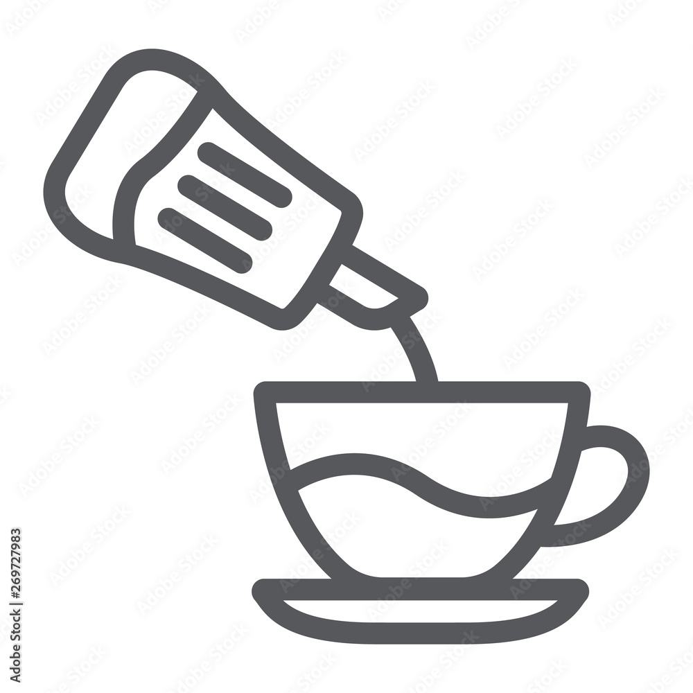 Sugar line icon, drink and sweet, sugar and cup sign, vector graphics, a linear pattern on a white background. Sugar line icon, drink and sweet, sugar and cup sign, vector graphics, a linear pattern on a white background.