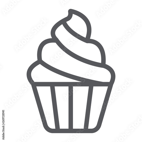 Cupcake line icon, sweet and food, muffin sign, vector graphics, a linear pattern on a white background.
