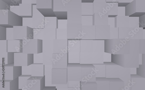 Abstract gray elegant cube geometric background. Chaotically advanced rectangular bars. 3D Rendering  3D illustration