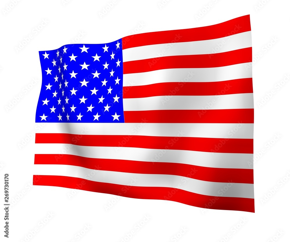 Waving flag of the United States of America. Stars and Stripes. State symbol of the USA. 3D illustration