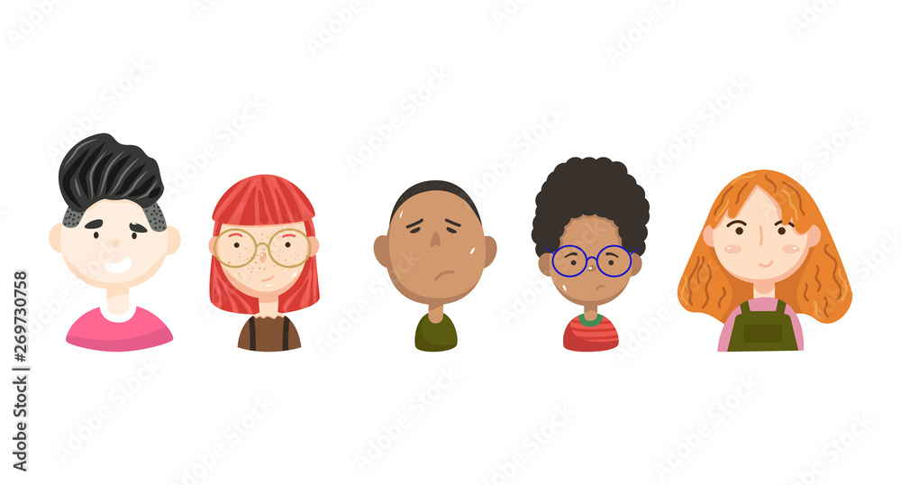 People vector avatars collection. Interesting cartoon faces. Boys and girls faces. People vector avatars collection. Interesting cartoon faces. Boys and girls faces.