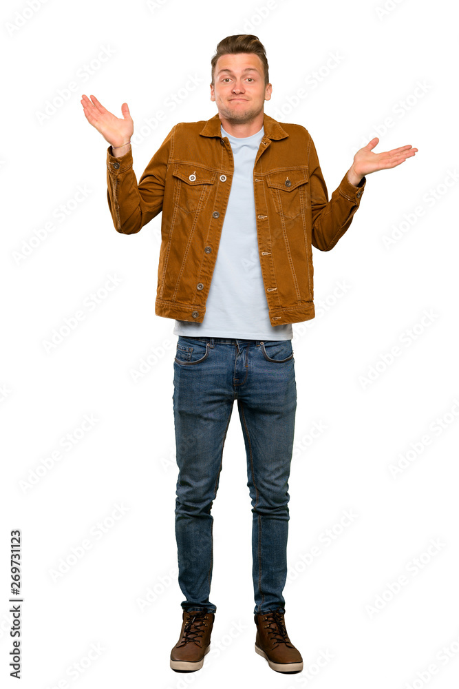 Blonde handsome man making doubts gesture Blonde handsome man making doubts gesture